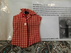967 BARBIE DOLL PICNIC SET 1959-61 RED AND WHITE CHECK BODY BLOUSE SOLO